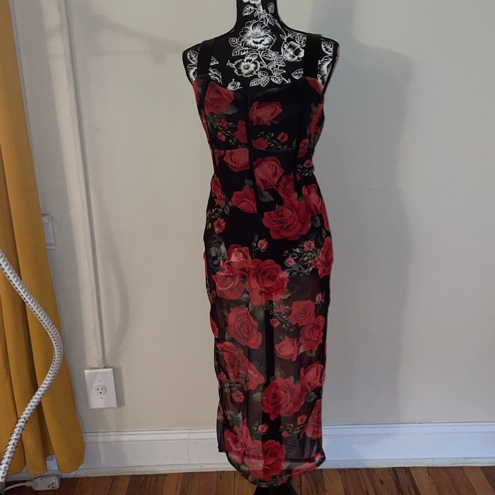 Pretty Little Things Floral Mesh Midi Dress